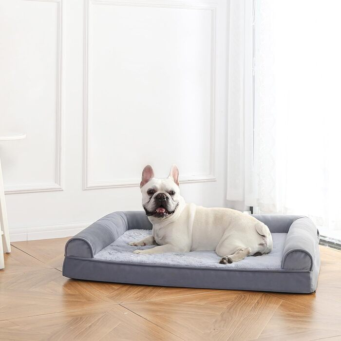 Amazon Basics Foam Dog and Pet Bed with Removable Cover, Gray, (L x W x H) (U-shaped Sofa - Gray, 91 x 69 x 17 cm)