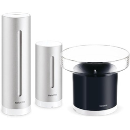 Netatmo Pack with indoor and outdoor weather station, wireless outdoor sensor, and intelligent rain gauge, humidity, air quality, indoor noise level, air pressure, NBU-NWS-NRG-EU Weather Station + Rain Gauge