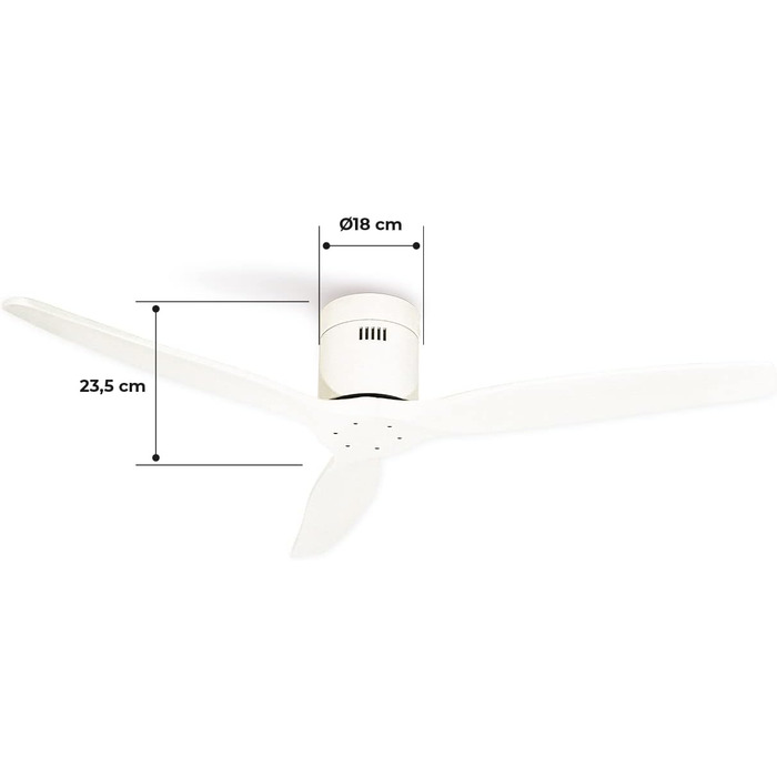 Вентилятор стельовий WINDCALM M з ABS корпусом, темне дерево (оптика), Wi-Fi, пульт, 40W, Ø132cm, 6 швидкостей, таймер, DC-двигун, літо/зима, без освітлення, білий