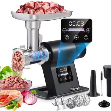 М'ясорубка електрична Huanyu 2000 Вт з сенсорним керуванням, багатофункціональна з 2 ножами та 3 дисками