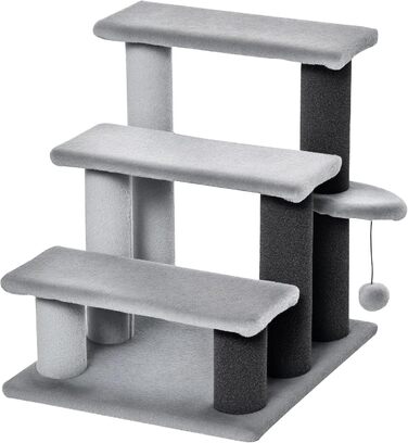 Сходинка для котів PawHut 3-ступенева, з когтеточками, для собак та інших тварин, плюш, джут, сіра, 45 x 40 x 48 см