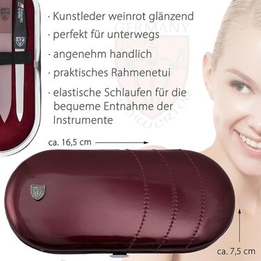 Набір манікюру DREI SCHWERTER 'Vittoria' 7 предметів | Німецька якість, етикет з штучної шкіри бордового кольору | Манікюрний набір з ножицями, щипцями, пилочкою, ножем для кутикули та іншим