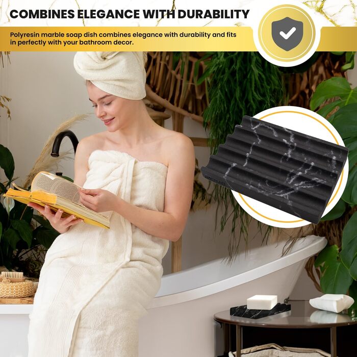 Тримач для мила DAYONE з імітацією мармуру – чорний, для ванної кімнати, мийки, кухні та спа-центру