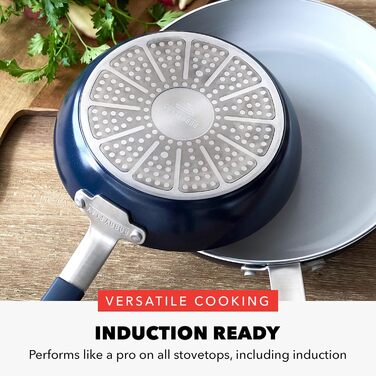 Набір кухонного посуду GreenPan x Bobby Flay 13 предметів: професійне алюмінієве покриття, антипригарне (PFAS-free), індукційні плити, силіконові ручки, безпечне для посудомийної машини та духовки, сірий (Графіт/Nature's Delight), блакитний Оксфорд