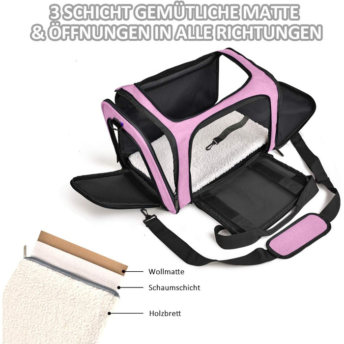 Транспортна сумка для кота/собаки, складана переноска для домашніх тварин середнього розміру (51x33x33 см, рожева)