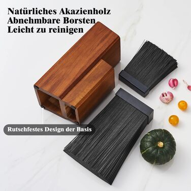 ENOKING Knife Block without Knives, Acacia Wood Knife Block, Knife Holder with Removable Plastic Bristles, Universal Wooden Knife Block for the Kitchen Counter