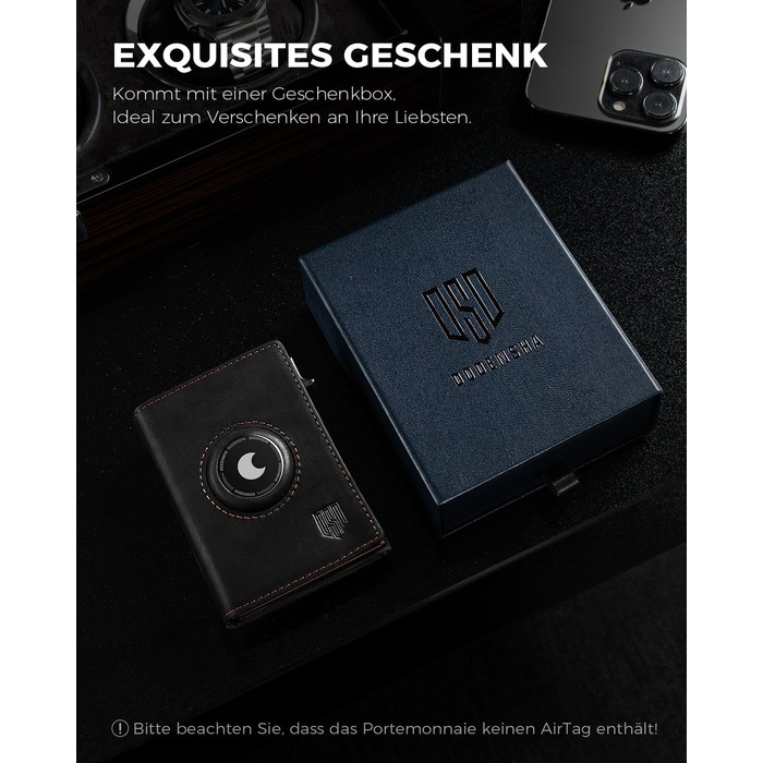 Портмоне DODENSHA® MagSnap для чоловіків з RFID захистом, відділенням для AirTag, картхолдером та відділенням для монет. Чорно-помаранчевий колір.