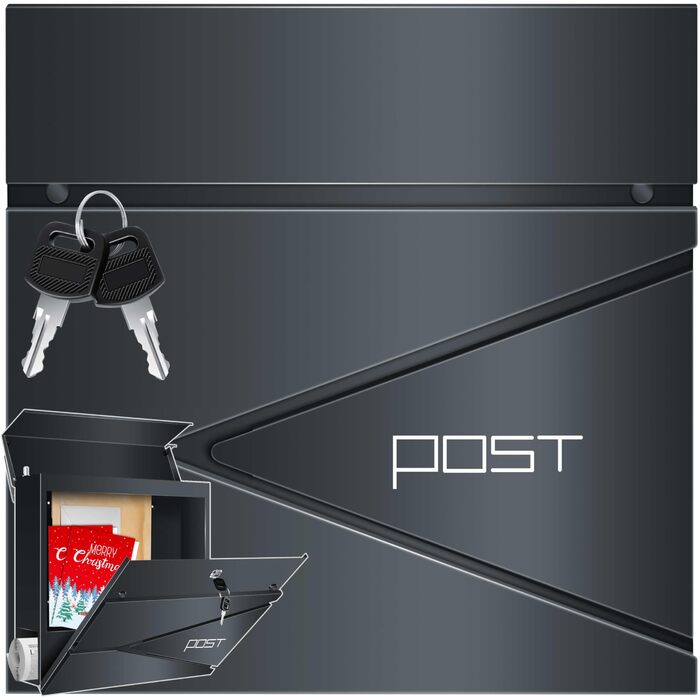 Поштовий ящик KESSER з газетницею, нержавіюча сталь, сріблясто-антрацитовий, 2 ключі, настінний монтаж, з м'яким закриттям кришки, комплект для кріплення