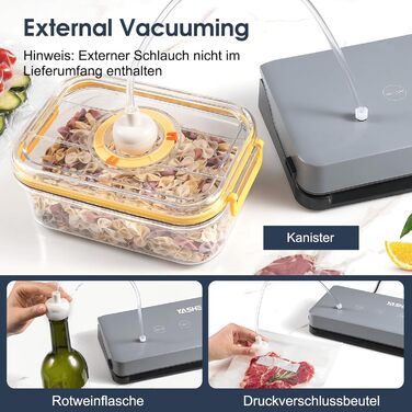 Вакуумний пакувальник YASHE з сухим та вологим режимом, 5-в-1, зварювальна штанга 30 см, для су-від та консервації м'яса, риби, фруктів та овочів