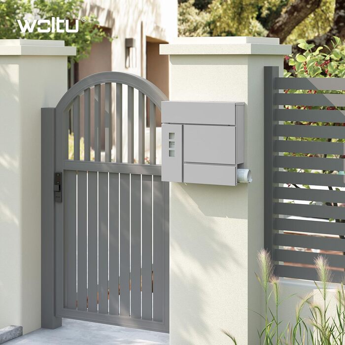 Поштовий ящик WOLTU XXL з відділенням для преси, захистом від реклами, оглядовим вікном, замком (2 ключі), антрацит (сірий) 37x37x10.5 см