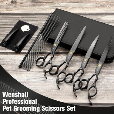 Набір професійних ножиць для грумінгу собак 5шт (прямі, вигнуті, для розрідження), чорний