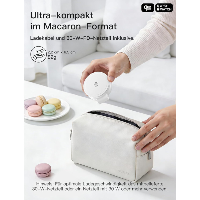 Бездротова зарядка 2-в-1 Qi2 25W для iPhone 17e/17/16/15/14/13/12/Air, Apple Watch, AirPods Pro/4/3/2 + Блок живлення 30W (Біла)