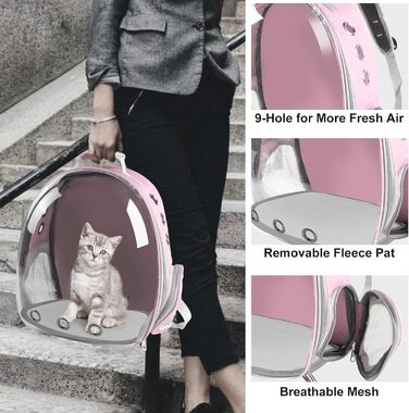 Сумка-переноска для котів, домашніх тварин, рюкзак-переноска, передня кишеня для маленьких, середніх котів, цуценят, собак (Рожева)