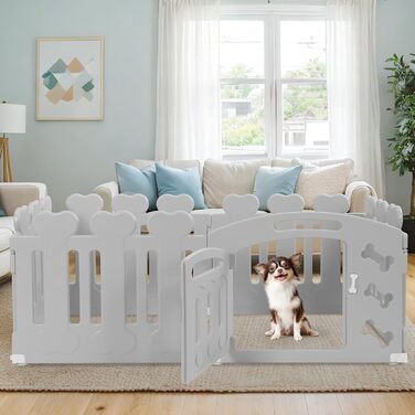 Laufstall для цуценят MAMIZO 60 см: пластиковий загончик з тором, сірий-білий, 5+1 панель