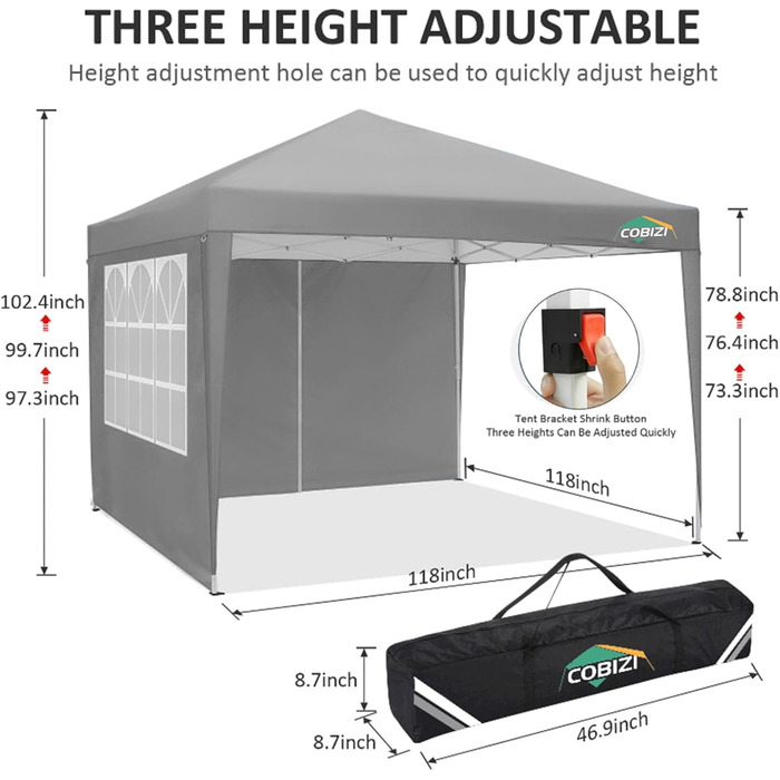 COBIZI Pop-up Pavilion 3x3, Folding Pavilion 3x3 Waterproof, Stable, Winter-Proof |8x Pegs|4x Wind Ropes|UV Protection 50+|High-Density Tarpaulin| Pavilion Folding 3x3m Party Tent Folding Pavilion 3x3 Garden Pavilion