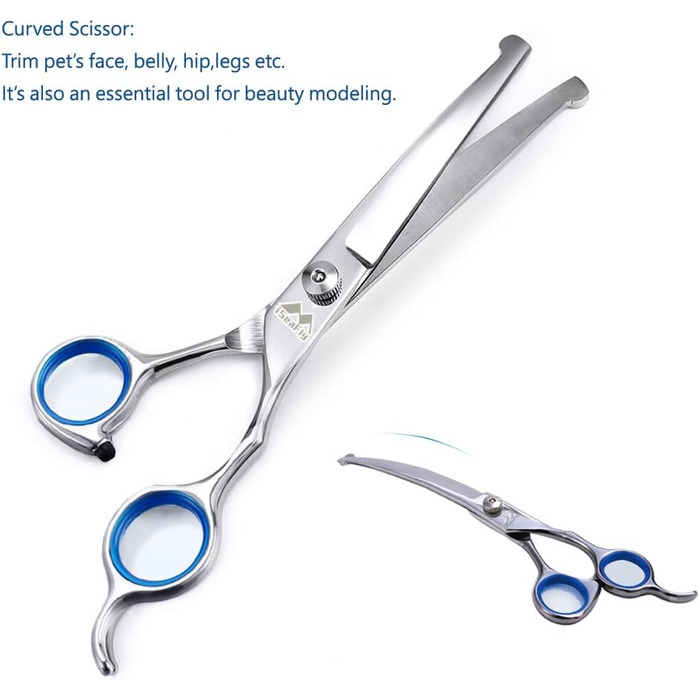 Набір для грумінгу собак 5 в 1: професійні ножиці з безпечними закругленими кінцями, високоякісна нержавіюча сталь, ідеально підходить для грумінгу тіла, обличчя, носа та вух (блакитний)