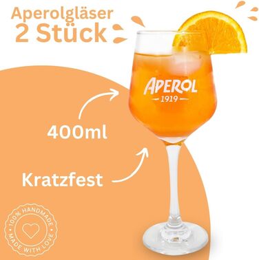 Maxito Original Aperol Spritz Glasses - 4 Pack | Modern Cocktail Glasses | Aperol Spritz Gift Set | Orange Drinking Glasses Set