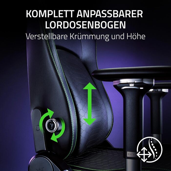 Ігрове крісло Razer Iskur V2 з адаптивною поперековою підтримкою, екологічною EPU-еко-шкірою, 4D-підлокітниками, зелений