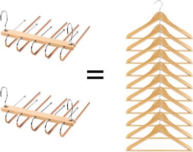 2 Pack Space-Saving Multi-Tiered Hanger - 5 in 1 Pants & Clothes Hanger Made of Wood and Stainless Steel Extendable - Foldable Multi-Hanger - Clothes Hanger Holder - Magic Pant Hangers