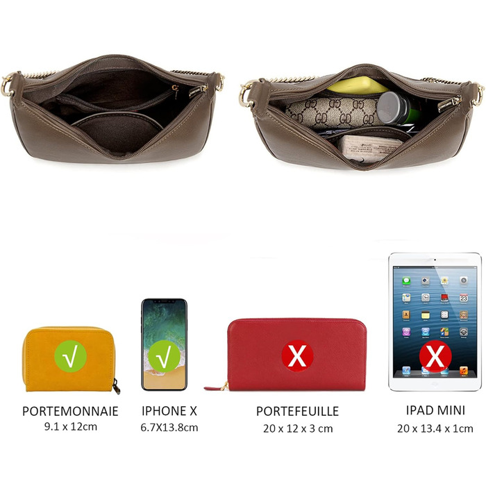 Стильна сумка-клатч David Jones через плече з ланцюжком, сіро-бежева (Taupe). Елегантна жіноча сумка з екошкіри для вечірок та повсякденного використання.