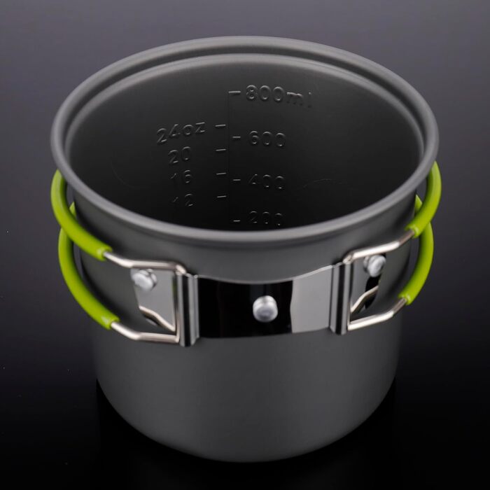 Набір кухонного посуду ERBO для кемпінгу, 2 особи: каструля з алюмінію, складане приладдя, для пікніків, риболовлі та походів (зелений)