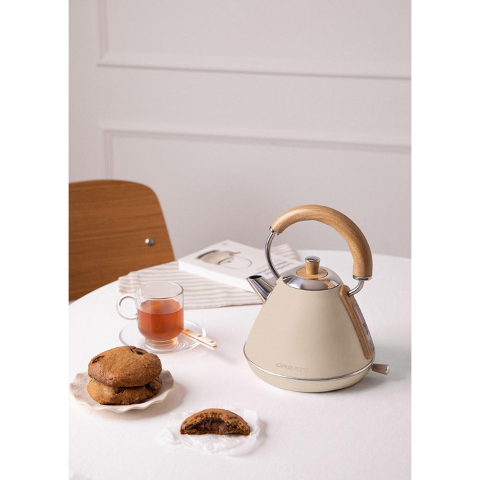 Retro Electric Kettle - Cream White - 1L Capacity, Fast Boil, Auto Shutoff, Anti-Scale Filter, Water Level Indicator