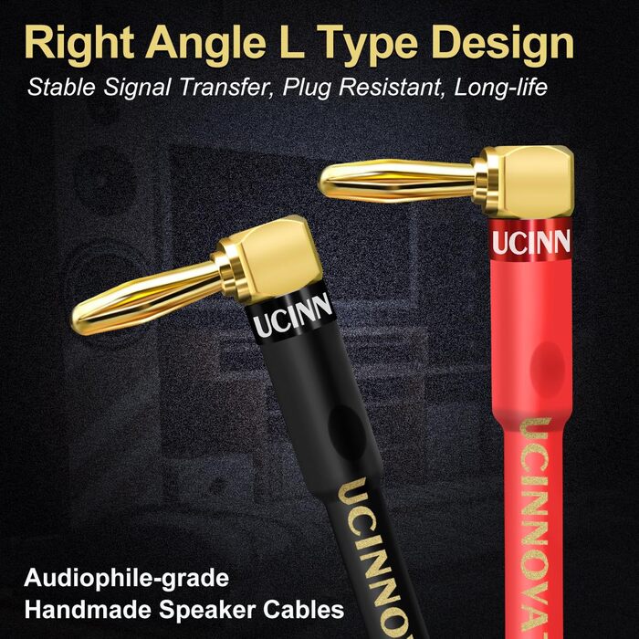 Акустичний кабель UCINNOVATE HiFi OFC (2 шт), 14AWG 3м, позолочені роз'єми Банан-Лопатка (Y-Stecker) для підсилювача та колонок