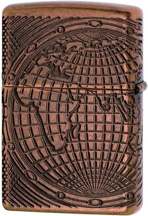 Zippo 29853 – World Map, Antique Copper – Gasoline Windproof Lighter, Refillable, in a High-Quality Gift Box