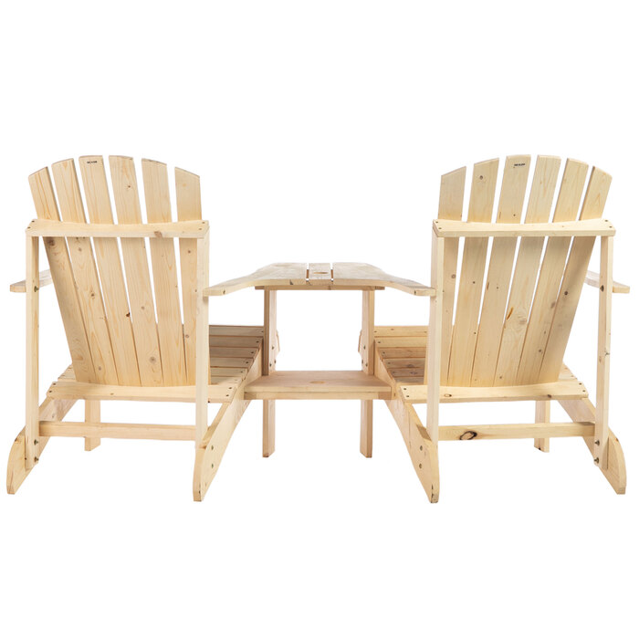 OUTSUNNY Adirondack комплект садових меблів з кріслами та столиком, з отвором для парасольки (на 2 особи), для балкону, тераси або саду, виготовлений з масивної деревини в натуральному кольорі, розміри 178 x 87 x 92 см.