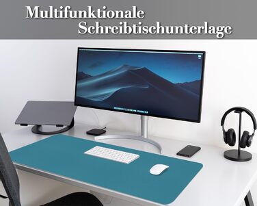 Підкладка на стіл 80x40 см з PU-шкіри, килимок для миші, захист столу, антиковзаюча підкладка для офісу та дому (Хimmelblau, 80 x 40 см)