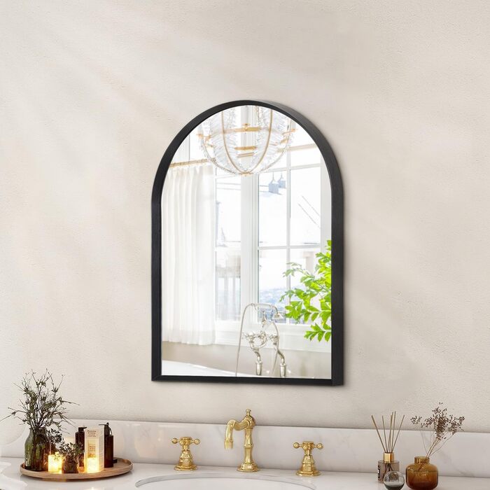 Дзеркало настінне з вигнутим склом, 45x65 см, металевий каркас, чорне. Підходить для ванної кімнати, вітальні та спальні