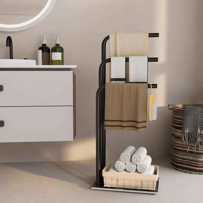 Підставка для рушників Yawinhe, чорна, з 3 стійками, з нержавіючої сталі, 39x26x90 см