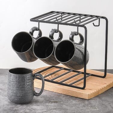 Набір кавових чашок Hasense, темно-сірий, 4 шт., 340 мл, для кави, чаю, молока, какао, з великою ручкою, придатні для миття в посудомийній машині та використання в мікрохвильовці