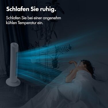 VonHaus Турельний вентилятор 102 см, Електричний підлоговий вентилятор з WiFi, Розумне керування Alexa/Google Home, Пульт ДУ, Таймер 12 год, Обертання 70°, для дому та офісу (Білий)