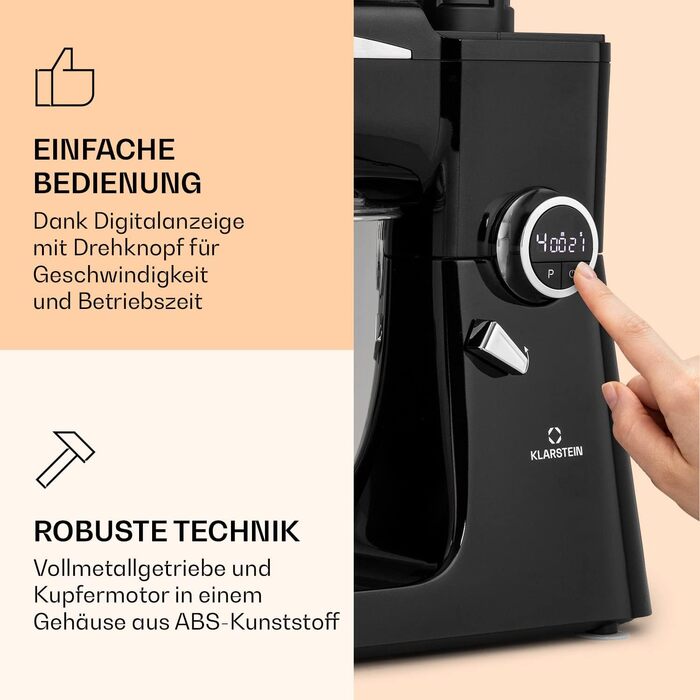 Klarstein Kitchen Machine, Universal Kitchen Machine, 3-in-1 Kitchen Machine, Mixing Appliances & Mixers, Dough Machine with Meat Grinder, Kitchen Machine, 2000 Watt Dough Machine Kneading Machine 10L Bowl Red
