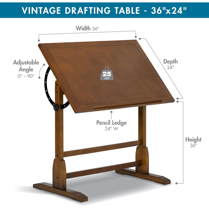 Adjustable Craft Table with Rustic Oak Top - Studio Desk for Hobbies & Art