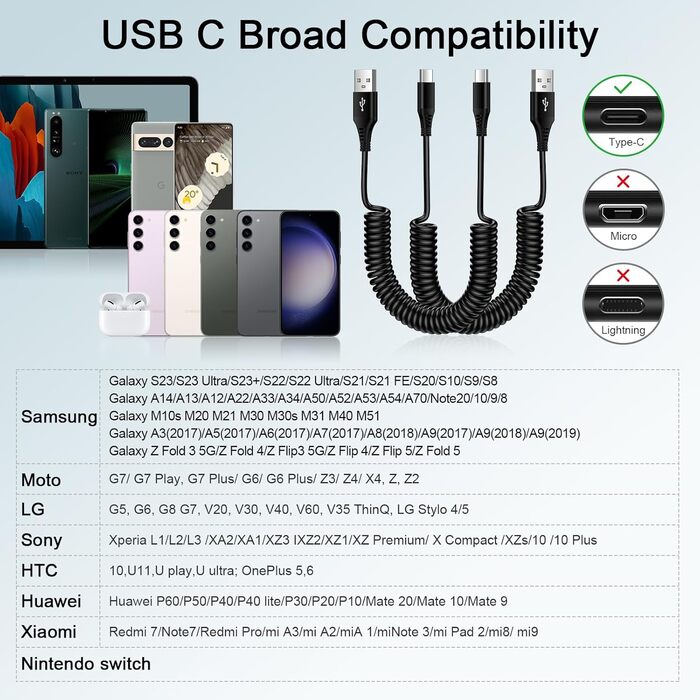 Кабель USB Type-C, 3 шт. (3M+2M+1M) для Samsung, Huawei, Xiaomi. Швидка зарядка, передача даних, нейлон.