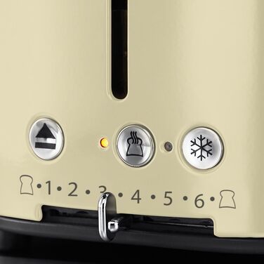 Russell Hobbs Toaster [for 2 slices] Retro Stainless Steel Cream (Retro-style countdown display, includes bun warmer, 6 browning levels + defrost & reheat function, 1300W) Vintage 21682-56