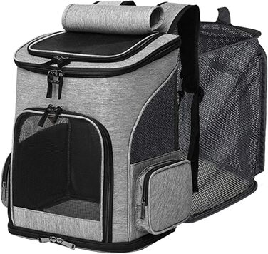 Рюкзак для тварин: переноска для собак та котів до 10 кг, сірий. Зручна, розширювана, з 2 матами.