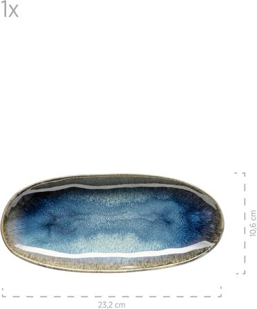 MÄSER Frozen Series Set of 3 Serving Plates, Ceramic Serving Dishes in 3 Sizes, Modern Vintage Look, Colorfully Speckled Glaze, Stoneware, Blue Small