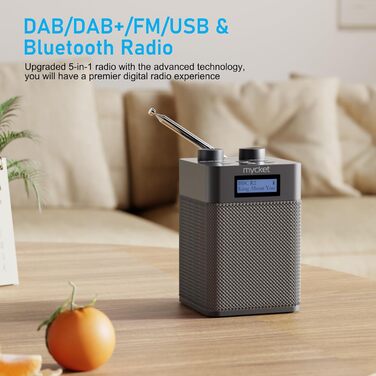 Портативне DAB/DAB+ радіо з цифровим UKW радіоприймачем, FM радіо з Bluetooth 5.0, USB, 80 попередніх станцій, LED дисплеєм сірого кольору