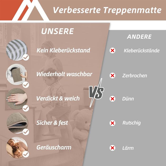 Ковзаючі сходи COSY HOMEER, 15 шт., 70x22 см, самоклеючі, машинне прання, 100% поліестер, TPE-підкладка, для дітей, літніх людей та домашніх тварин