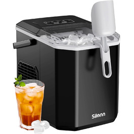 Машина для приготування льоду Silonn з кошиком – портативна та самоочисна, Mini Ice Maker, 9 кубиків/6 хв, 12 кг/день, зручне виймання та використання (Чорний, 1.2 л)
