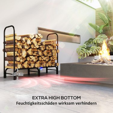 Стійка для дров Outsunny 120x36x99 см - зручне дров'яне сховище з міцною сумкою з тканини 600D Oxford та водонепроникним покриттям для саду чи тераси. Металева конструкція, колір - чорний.