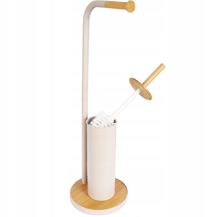 Стильний тримач для туалетного паперу з ергорегічним йоржиком для унітаза, бежевий бамбук та сталь