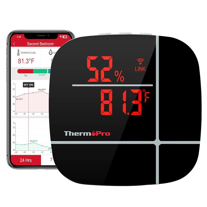 ThermoPro WiFi Thermometer Hygrometer TP90, WiFi Temperature Sensor Humidity Meter with App, Rechargeable Smart Temperature Humidity Monitor with Historical Data, Wireless