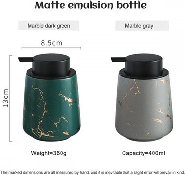 Дозатор мила для кухні XUDREZ, керамічний, 380 мл, наповнюваний, чорний мармуровий візерунок