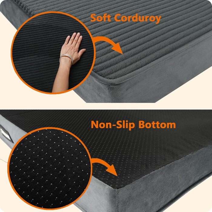 HMTOPE Orthopedic Dog Bed, 10cm Thick Dog Cushion for Medium and Large Dogs, Removable and Washable Dog Mat, Non-Slip Bottom, Waterproof Inner Lining, 112 cm, Dark Grey