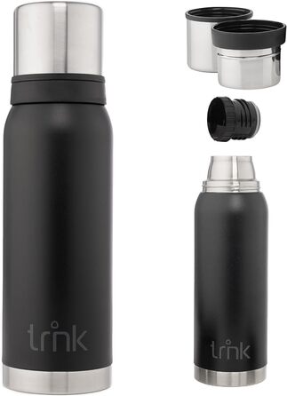 Термос TRNK Arktis 2: 1200 мл, нержавіюча сталь, BPA-free, 32 год, 2 чашки, для активного відпочинку, чорний матовий