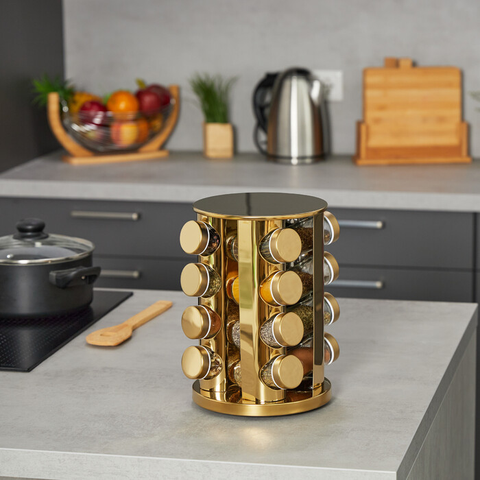Relaxdays Gold Spice Carousel with 16 Jars